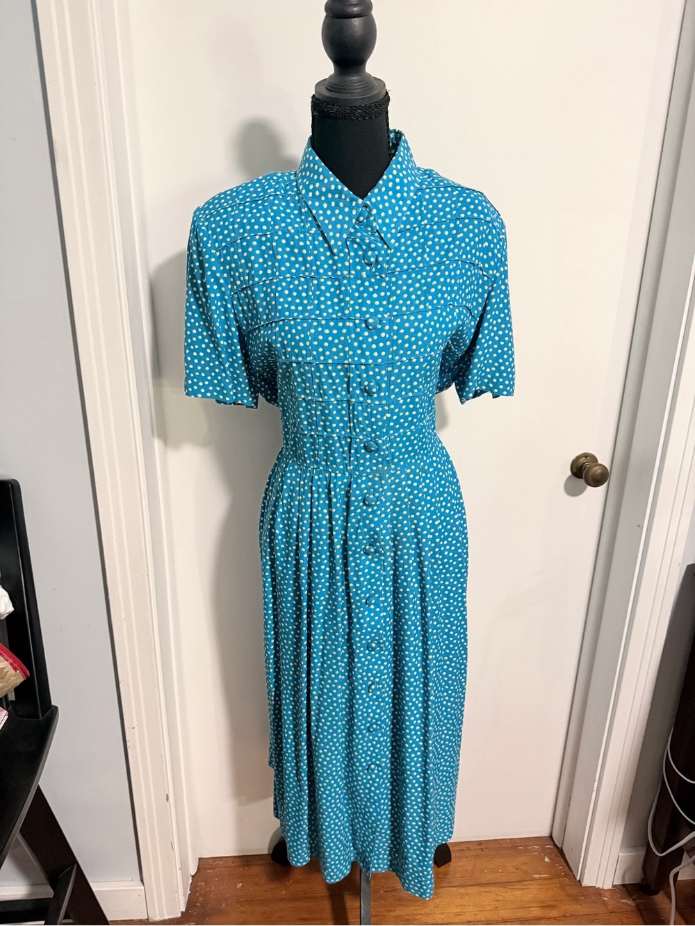 karin stevens Turquoise Polka Dot Button-Front Midi Dress